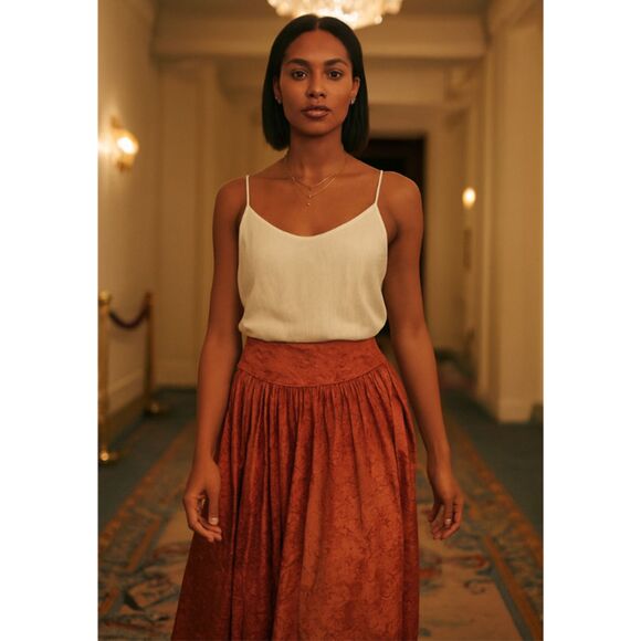 Talbots Crinkle Silk Drop Waist Skirt Womens 6P Copper Midi Elegant NWT $149 - Picture 1 of 11